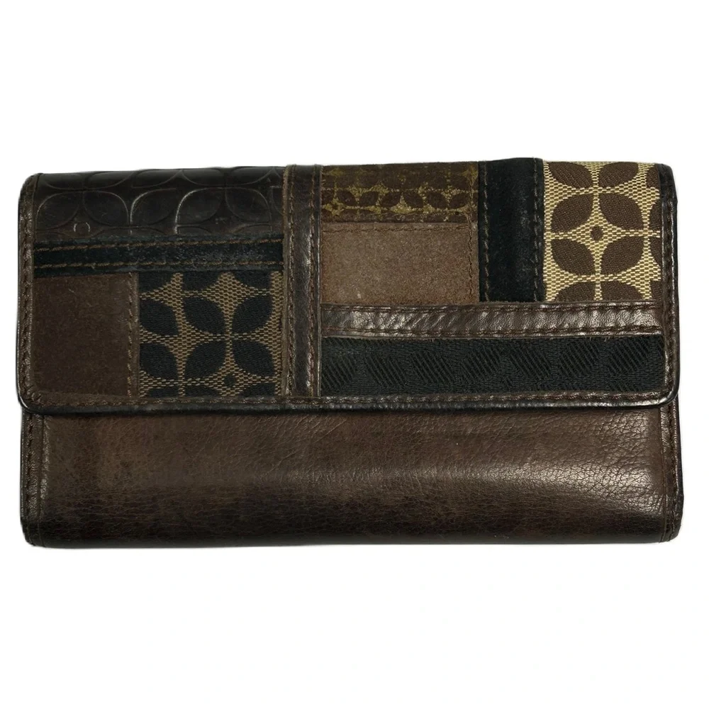 Vntg Fossil Wallet Card Holder Leather‎ Trifold Coin Zip Classic Brown Classic